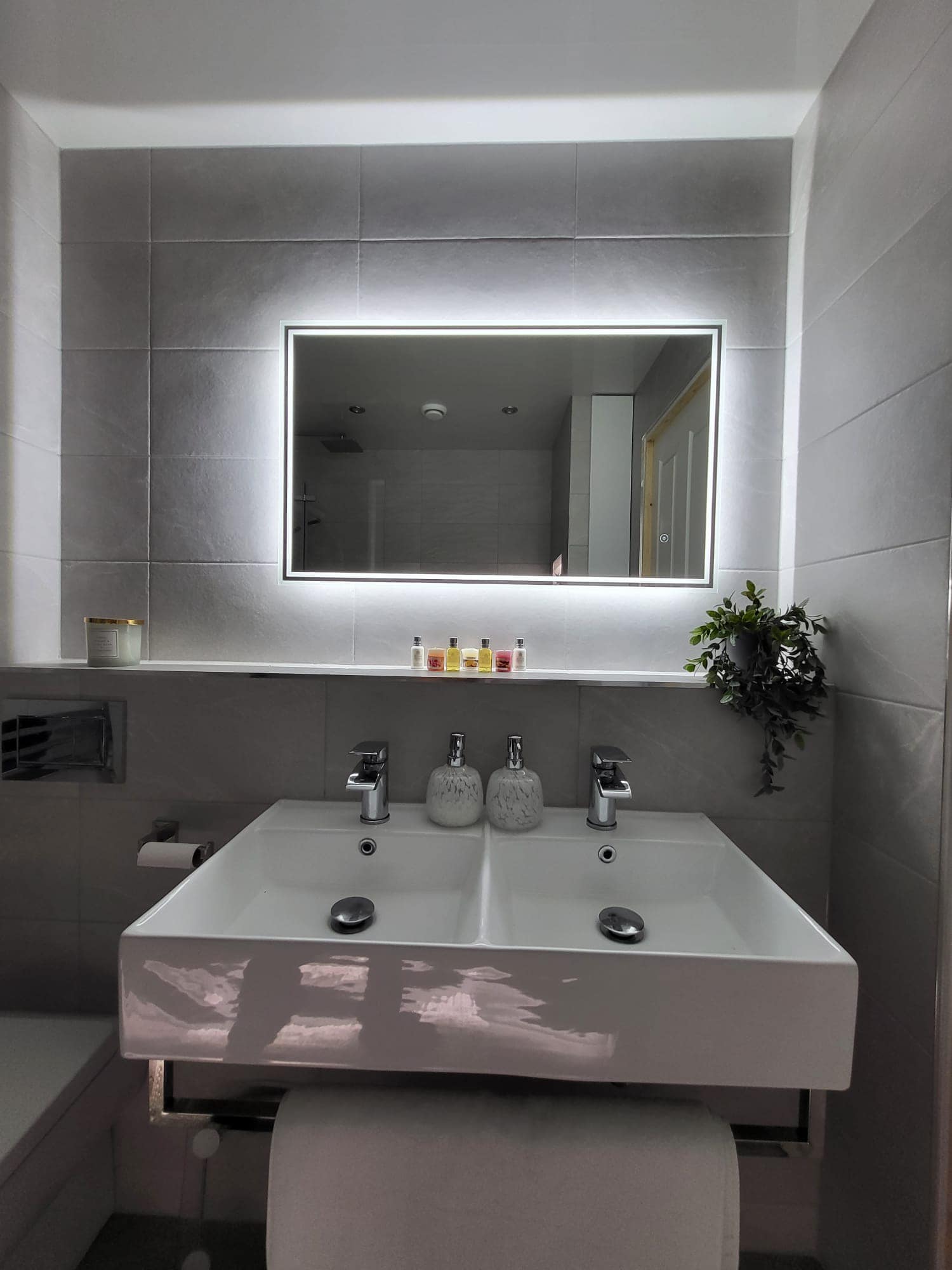 Modern grey tiles in a bathroom