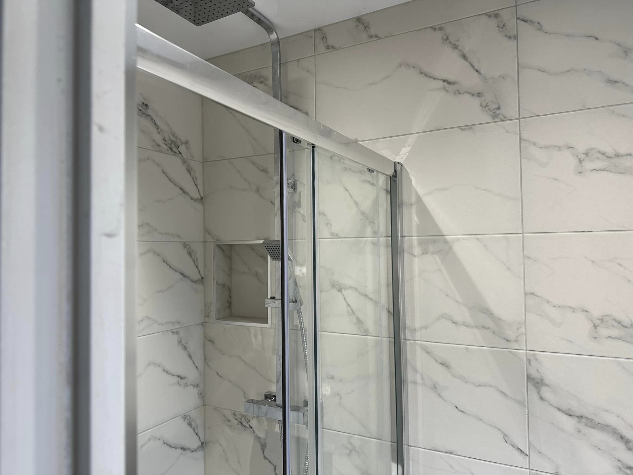 Marble tiling in a shower